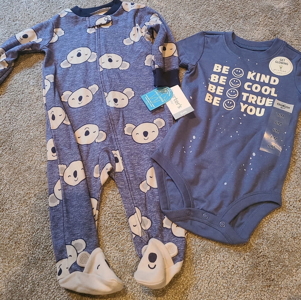 Blue onesie and footie 6 mos